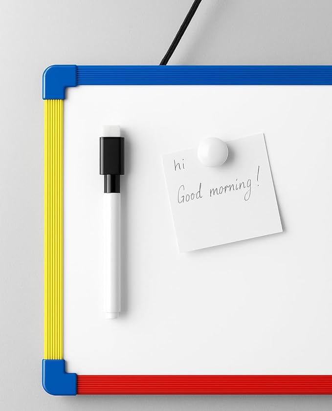 14x11 Inch Double-Sided Magnetic Whiteboard with Colorful Frame, Hanging Small Dry Erase Board for School & Home, Includes 1 Marker & 2 Magnets