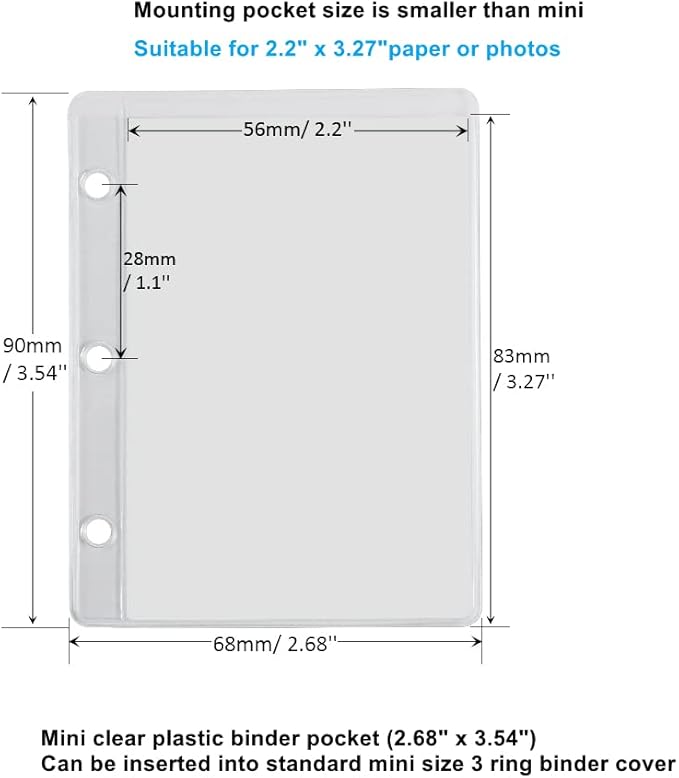 12 Pack Mini Size Clear Sheet Protectors 2.2 x 3.2 Inch Plastic Sleeves Page Protectors Top Loading Paper Protector for 3 Ring Binders, Acid-Free, Archival Safe for Documents and Photos