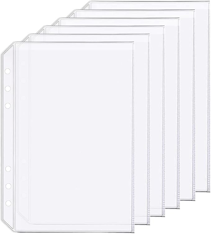 6 Pack A5 6 Holes Binder Pockets Plastic Binder Folders Waterproof 6 Holes Holder for Receipt Ticket (Pocket, A5)