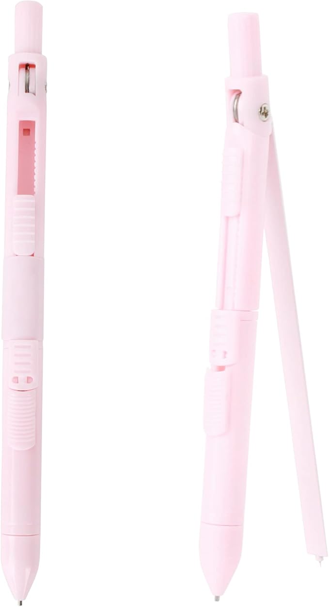 LABANCA 8 Pcs Compass Set with Protractor Rulers Pencil for Math Geometry (Compass Pen-Pink)