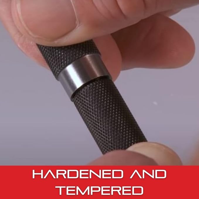 Starrett Steel Center Punch with Round Shank and Knurled Finger Grip - Hardened and Tempered Steel, 4" Length, 5/32" Diameter Tapered - 117D