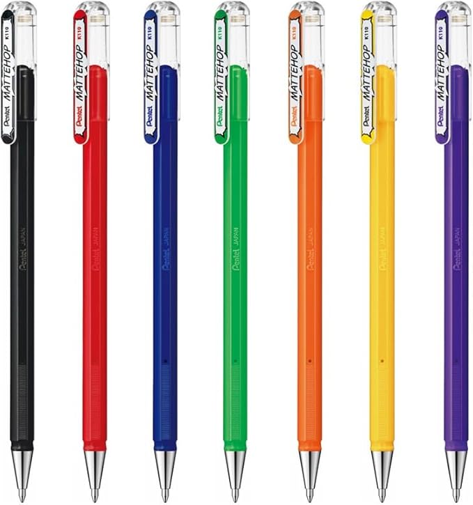 Pentel Mattehop 1.0mm Gel Roller 7pc Wallet - Original Colours