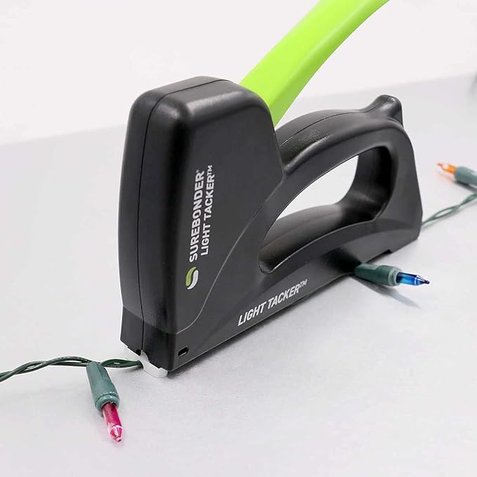 Surebonder 5540HOL Light-Duty Tacker Staple Gun for Holiday and Christmas Lights, Garland, Phone, Speaker, TV, and Computer Cable - 60 Staples and 30 Insulators Included