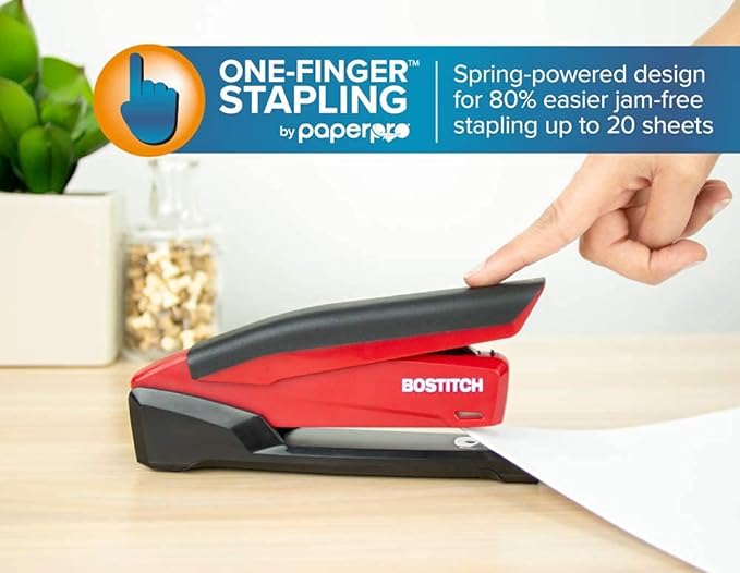 Bostitch Stapler - InPower, One Touch Heavy Duty Red Office Stapler with Built-in Staple Remover, 20 Sheet Capacity, 1260 Staples Included
