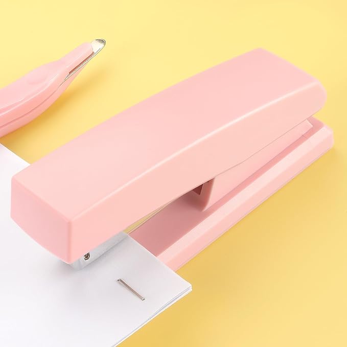 ZZTX Stapler Set with Staple Remover and Staples, Durable Desktop Stationery for Home, Office and Study, Pink