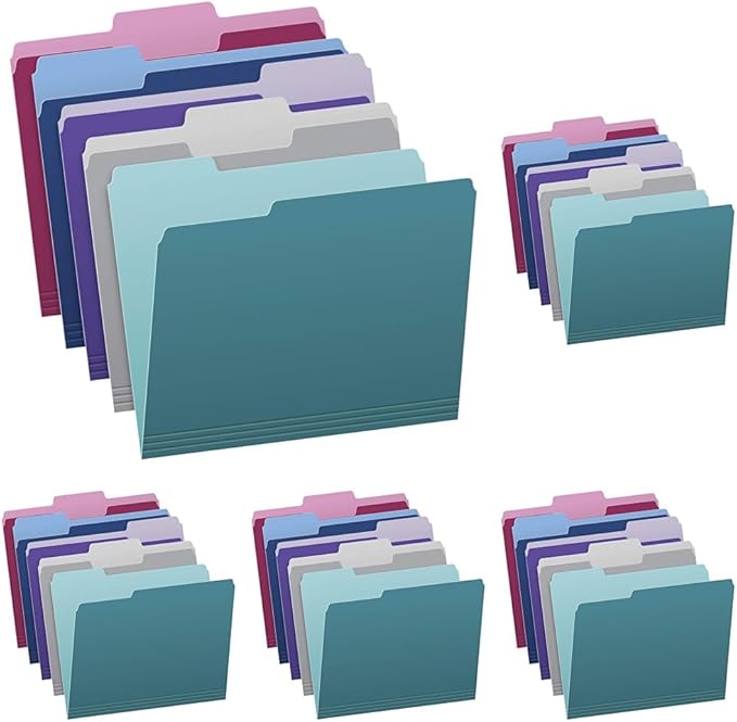 Pendaflex Two Tone Color File Folders,Letter Size,Assorted Colors (Teal,Violet,Gray,Navy and Burgundy),1/3-Cut Tabs,5 Color,100/Box,(02315),(Pack of 5)