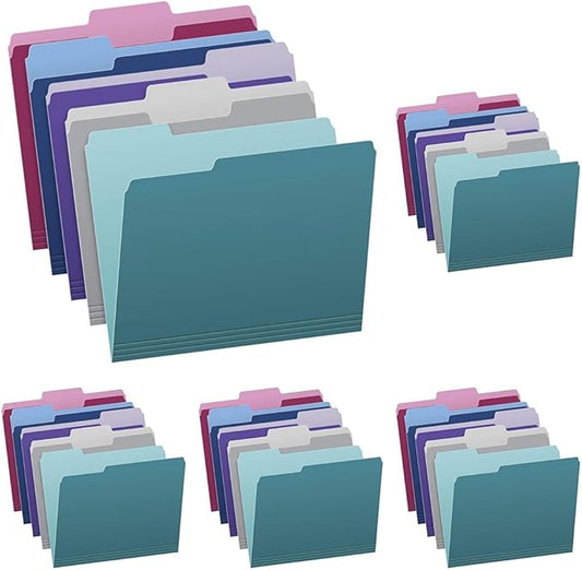 Pendaflex Two Tone Color File Folders,Letter Size,Assorted Colors (Teal,Violet,Gray,Navy and Burgundy),1/3-Cut Tabs,5 Color,100/Box,(02315),(Pack of 5)