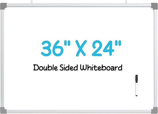 MaxGear Dry Erase Board for Wall, 36" x 24" Magnetic White Board, Double-Sided Large Whiteboard, Hanging for Planning Drawing Memo Teaching, School Home Office, Silver Aluminum Frame