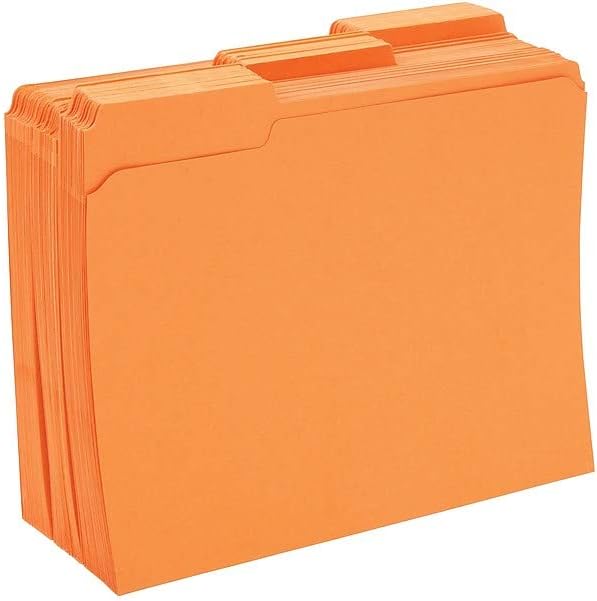Staples Reinforced Colored File Folders, Letter Size, 3‑Tab Design, Orange, Heavy‑Duty Construction, 100/Box