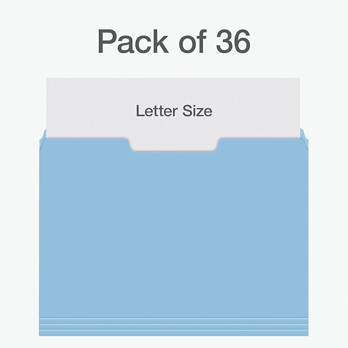 Pendaflex File Folders, 36-Pack, Letter Size, Assorted Pastel Colors, 1/3-Cut Tabs, Expanding Bottom, Durable Paper Folders for Home Office Filing Cabinets and Everyday Document Organization