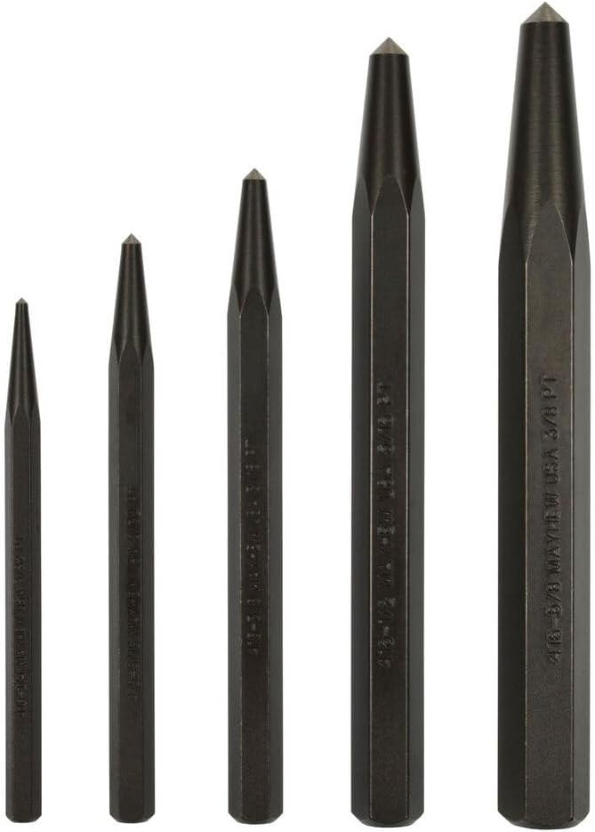 Mayhew Tools 62214 Center Punch, 5-Piece Set, Black Oxide Finish