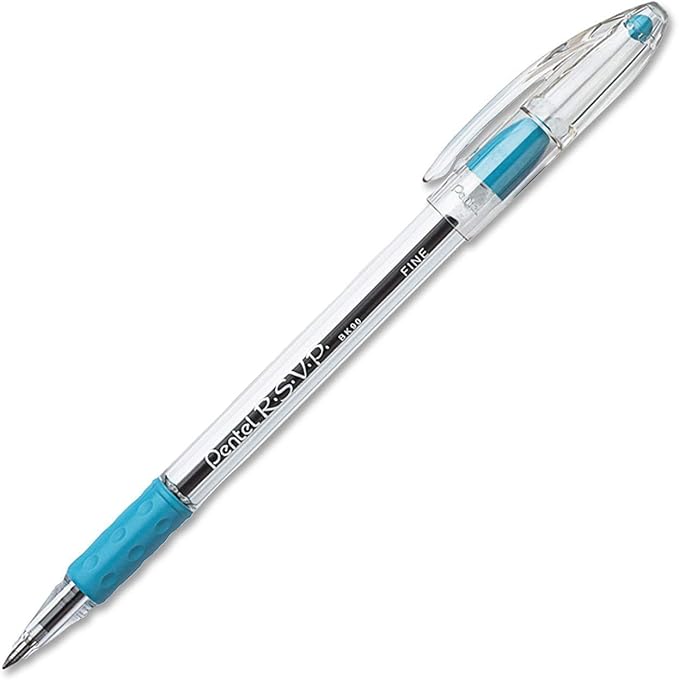 Pentel RSVP Ballpoint Pen, (0.7mm) Fine Line, Sky Blue Ink, Box of 12 (BK90-S)