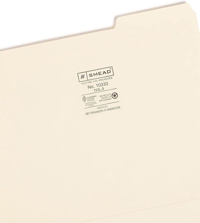 Smead File Folder, 1/3-Cut Tab Right Position, Letter Size, Manila, 100 Per Box (10333) (Pack of 5)