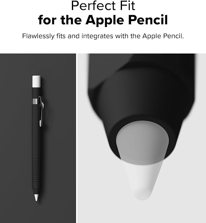 Ringke Silicone Drafting Pencil Case Compatible with Apple Pencil 2nd Generation and Apple Pencil Pro Case, Perfect Grip Silicone Protective Cover Sleeve Accessories - Black