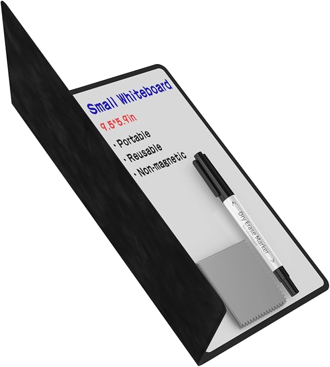 Portable Small White Board Dry Erase Board, Reusable 9.5 * 6.6in Notebook Memo, Office Home Supplies Desk Accessories MH760 (Black)
