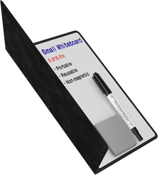 Portable Small White Board Dry Erase Board, Reusable 9.5 * 6.6in Notebook Memo, Office Home Supplies Desk Accessories MH760 (Black)