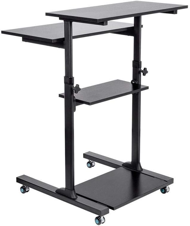 Monoprice Height Adjustable PC Workstation Cart - for Seated or Standing Position, with 28 Inch Table Top,Two Additional Accessory Shelves, Ideal for Work and Home, Black, Keyboard+ Monitor
