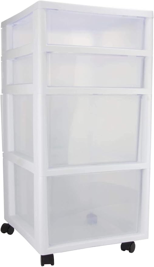 Sterilite 28228002 Home 4 Drawer Wide Storage Cart Portable Container w/Casters