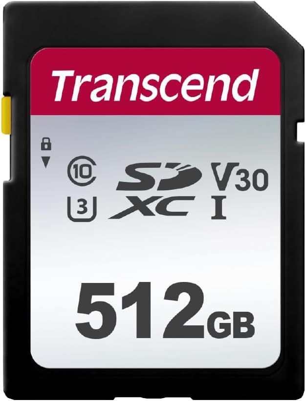 Transcend SDC300S 512GB SDXC Memory Card, Up to 100MB/s, UHS-I U3 V30, 4K UHD & Full HD, Class 10 High-Speed SD Card for Canon, Nikon, Sony, Pentax, Kodak, Olympus, Panasonic Digital Cameras
