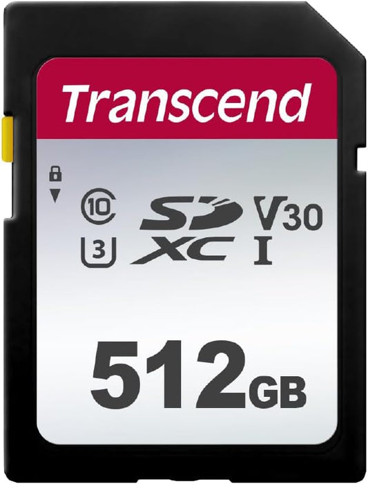 Transcend SDC300S 512GB SDXC Memory Card, Up to 100MB/s, UHS-I U3 V30, 4K UHD & Full HD, Class 10 High-Speed SD Card for Canon, Nikon, Sony, Pentax, Kodak, Olympus, Panasonic Digital Cameras