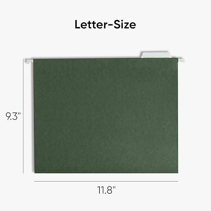 Smead Hanging File Folder, Value Filing Products Bulk Pack, 1/5-Cut Adjustable Tab, Letter Size, Standard Green, Hanging Folders for Filing Cabinets, File Organizer Folder, 250 Count