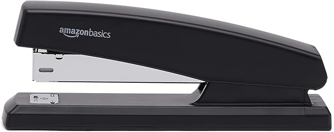 Amazon Basics Office Desk Stapler, 25-Sheet Capacity, Non-Slip with 1000 Staples, Black, 12-Pack