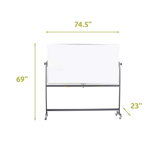 Pearington Dry Erase Markers Magnetic White Board- Mobile and Reversible with Aluminum Frame, 72" W x 40" H- for Classroom, Home, or Office Presentations or Study Notes