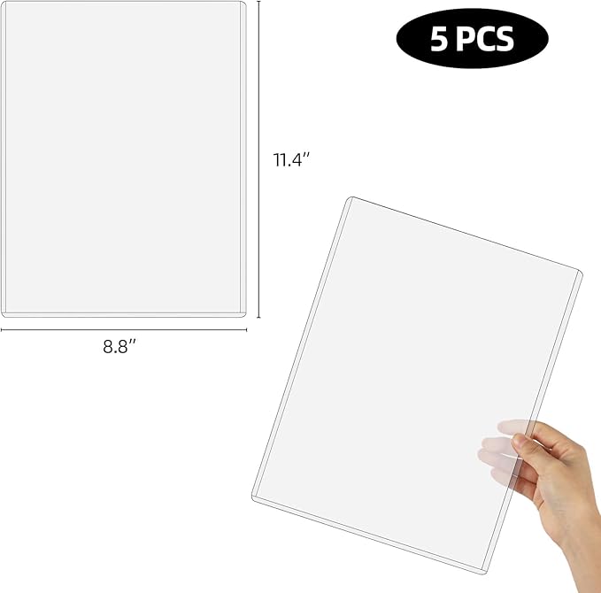 5 Pcs Rigid Print Protectors 8.5''x 11'' Waterproof Plastic Sheet Protectors for Prints Photos Postcard Poster(Clear)