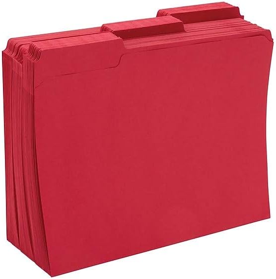 Staples Reinforced Colored File Folders, Letter Size, 3‑Tab Design, Red, Heavy‑Duty Construction, 100/Box