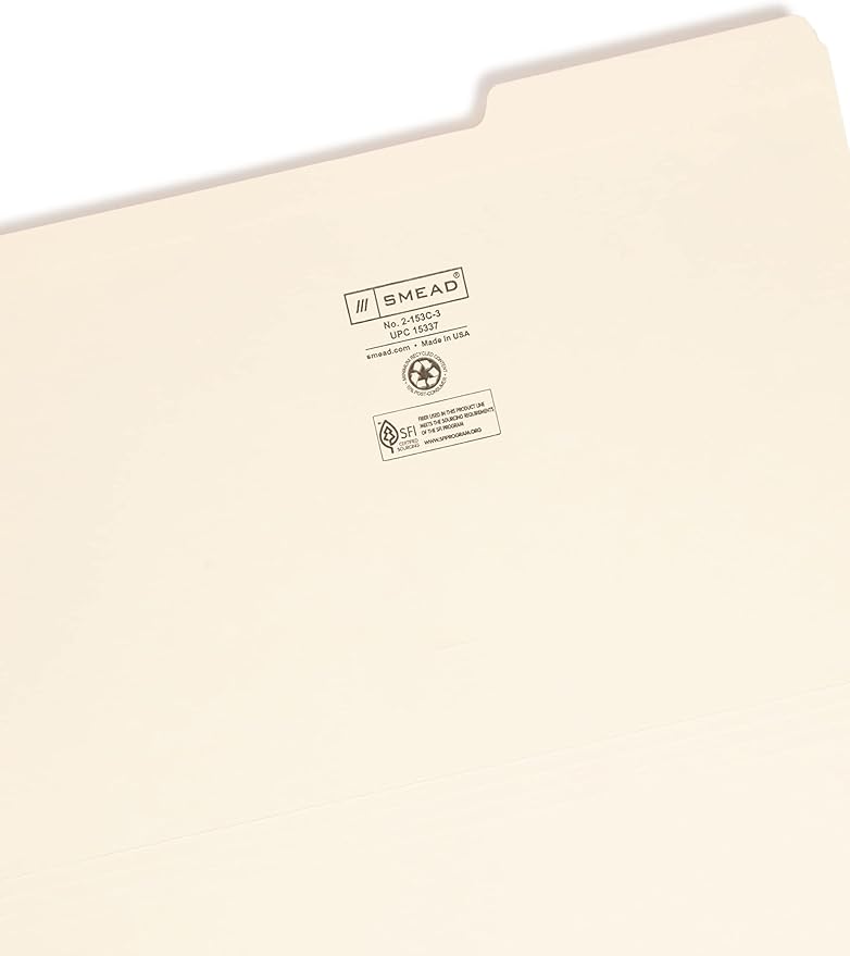Smead File Folder, Reinforced 1/3-Cut Tab, Right Position, Legal Size, Manila, 100 per Box (15337)