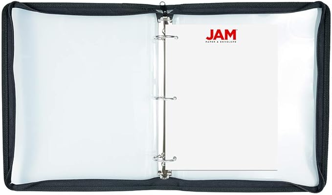 JAM PAPER Plastic Zipper 1.5 inch Binder - Clear 3 Ring Binder - Sold Individually