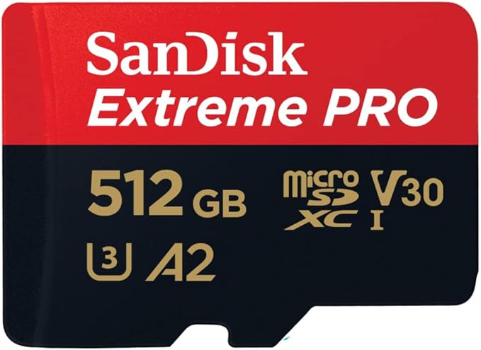 SanDisk Extreme PRO microSDXC UHS-I Memory Card 512 GB + Adapter & RescuePRO Deluxe (for Smartphones, Action Cameras or Drones, A2, Class 10, V30, U3, 200 MB/s Transfer)