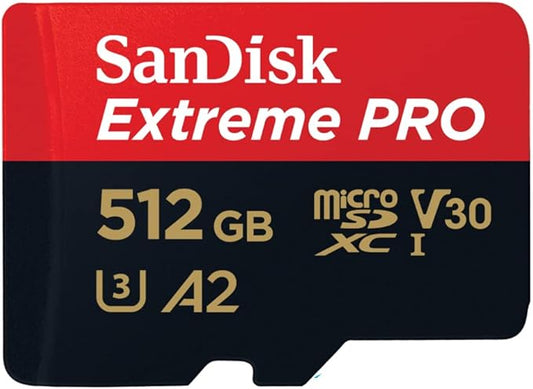 SanDisk Extreme PRO microSDXC UHS-I Memory Card 512 GB + Adapter & RescuePRO Deluxe (for Smartphones, Action Cameras or Drones, A2, Class 10, V30, U3, 200 MB/s Transfer)