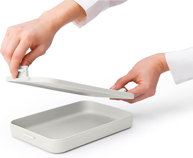 Brabantia Make & Take Flat Lunch Box (Light Gray) Convenient Size for Bags, BPA-Free, Airtight Snap Locks, Microwave & Freezer Safe, Travel Meal Prep Container