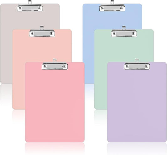 Geyoga 6 Pcs Plastic Clipboards with Low Profile Metal Clip, 12.3 x 8.9 Inch Hangable Low Profile Clipboard Standard A4 Letter Size for Nurse Office Clerk School Students Restaurant(Light Color)