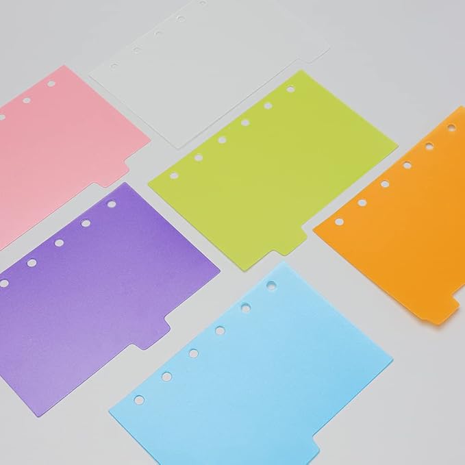 2 Pack A7 Binder Dividers 6 Tabs Bright Color Plastic Binder Index Tabs Planner Divider for Round Ring Binder Sheet Protector (Transparent, 12 Dividers)