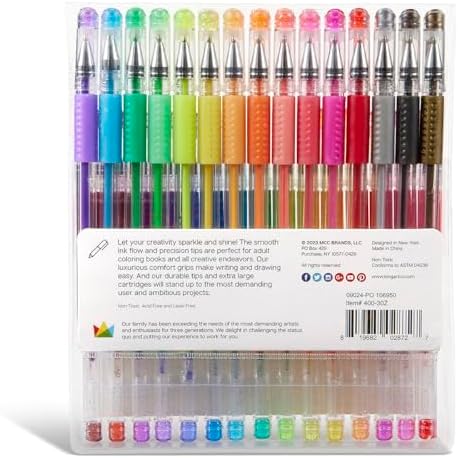 KINGART GLITTER Rollerball GEL PENS, 30 Sparkling Colors with Soft-Grip Comfort, XL Ink Cartridge - For Coloring, Doodling, Scrapbooking, Journaling and General Use, All Ages, 30 Pens