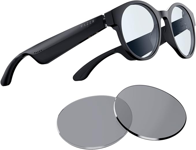 Razer Anzu Smart Glasses: Blue Light Filtering & Polarized Sunglass Lenses - Low Latency Audio - Built-in Mic & Speakers - Touch & Voice Assistant Compatible - 5hrs Battery - Round/Large