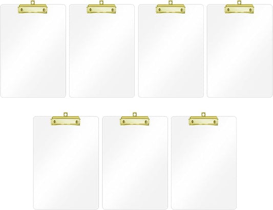 Honagu Acrylic Clear Clipboards, 8.5x11 Plastic Clipboard with Gold Strong Clip Hidden Hanging Hole, A4 Letter Size Clipboards for Nurses, Doctors, Art Student, Teachers,School & Office Supplies, 7PC