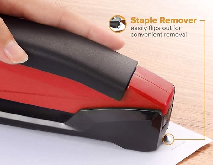 Bostitch Stapler - InPower, One Touch Heavy Duty Red Office Stapler with Built-in Staple Remover, 20 Sheet Capacity, 1260 Staples Included