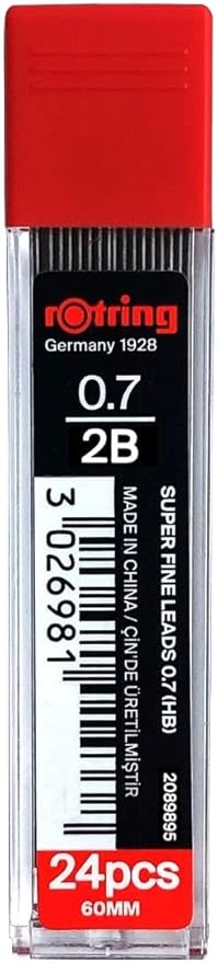 rOtring 0.7mm 2B Super Polymer Strong Dark Pencil Lead Refills for Mechanical Pencils - 144 Leads in Total - Pack of 6 Tubes