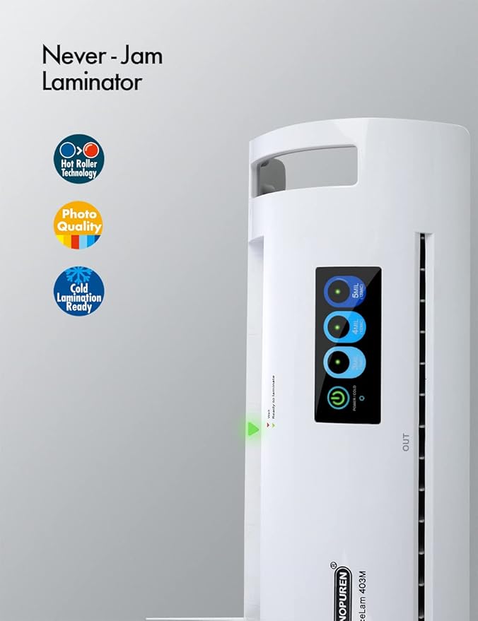 Laminator Machine, SINOPUREN Laminating Machine, Thermal Lamination 9-inch Quick 1min Warm-up JamFree-Tech Personal Lamination Work with 3mil 4mil 5mil Pouches, School/Office/Home use, White