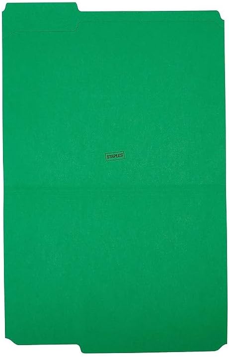 Staples Reinforced Colored File Folders, Letter Size, 3‑Tab Design, Green, Heavy‑Duty Construction, 100/Box