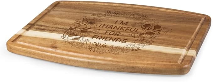 PICNIC TIME Disney Mickey and Minnie Mouse Thanksgiving Ovale Acacia Cutting Board Serving Board Charcuterie Cheese Board with Juice Groove Holiday Kitchen Decor Gift, (Acacia Wood)