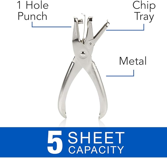 Swingline 1 Hole Punch, Hole Puncher, 5 Sheet Punch Capacity, Classic, Chrome 20-Pack (74005)