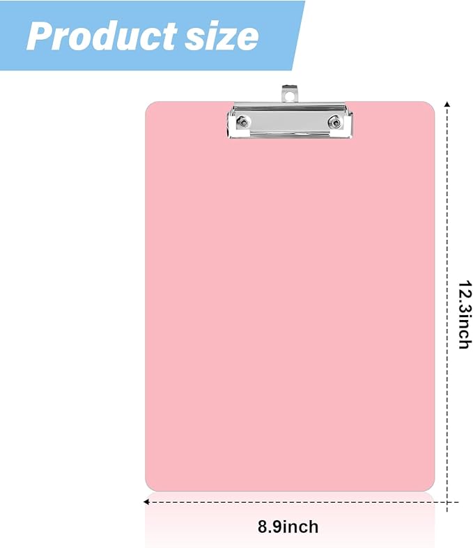 Geyoga 6 Pcs Plastic Clipboards with Low Profile Metal Clip, 12.3 x 8.9 Inch Hangable Low Profile Clipboard Standard A4 Letter Size for Nurse Office Clerk School Students Restaurant(Light Color)