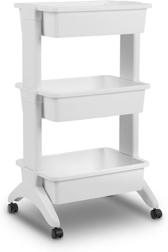 Sterilite 3 Tier Utility Cart Portable Storage Open Bin Organizer with 360 Degree Smooth Rolling Caster Wheels, Supports 10 lb Per Tier, White, 6-Pack