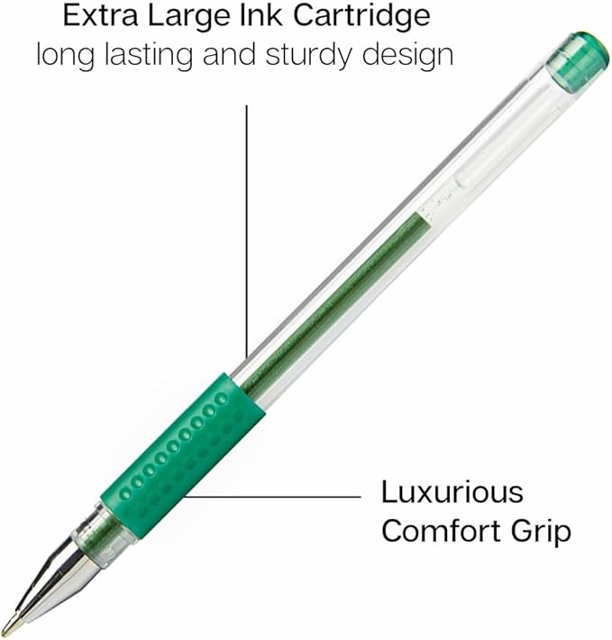 KINGART Green Tones Rollerball Gel Pens, Set of 24 Colors, XL Ink Cartridge - More Ink, All Ages, Writing, Coloring, Doodling, Scrapbooking, Journaling & More