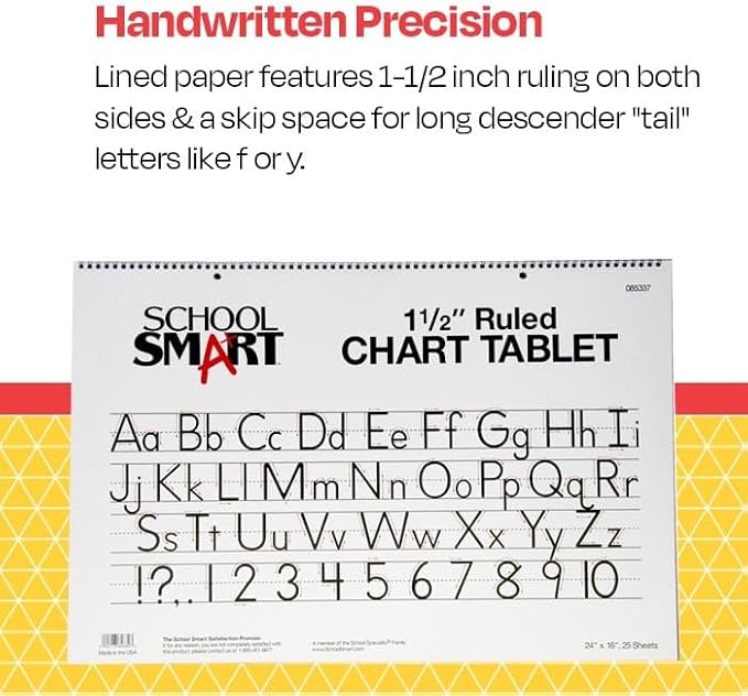 School Smart-85337 Chart Tablet, 24 x 16 Inches, 1-1/2 Inch Skip Line, 25 Sheets - White