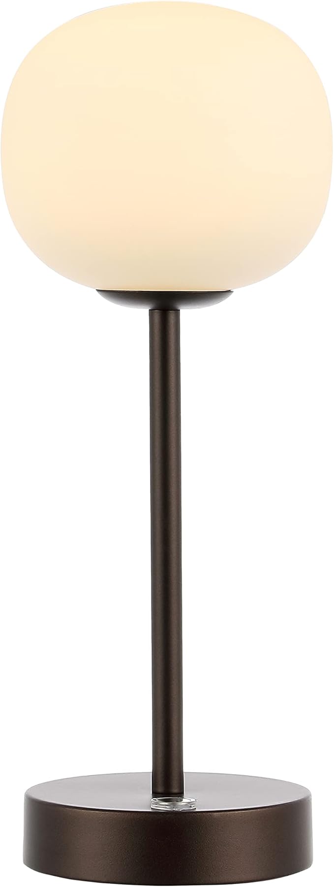 JONATHAN Y 12.25" Oil Rubbed Bronze/White Rechargeable Table Lamp, Modern Cordless LED Nightstand Lamp, White Glass Shade, Dimmable Portable Desk Lamp for Bedroom Living Room Dining (JYL7108B)